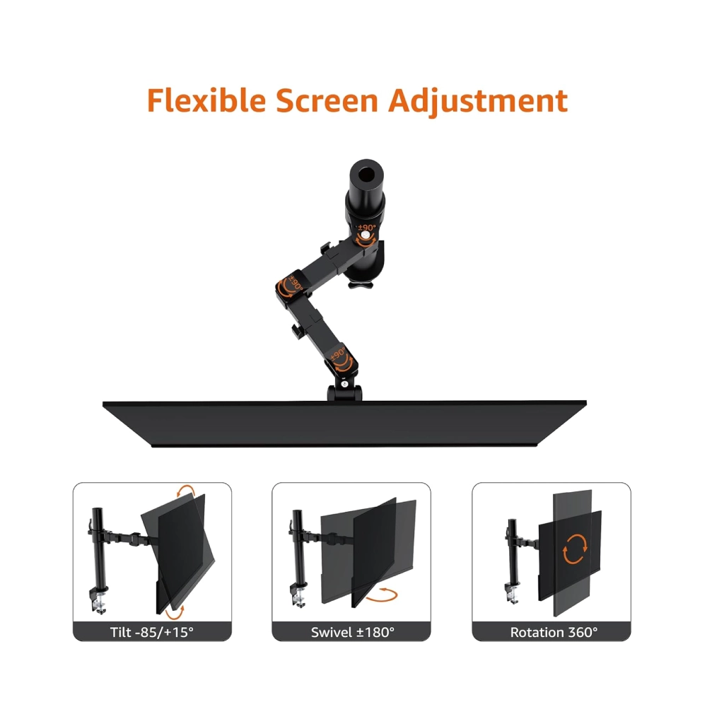 Amazon Basics Single Monitor / Led Stand, Table Top Clamp Height Adjustable Arm Mount- Steel view 3